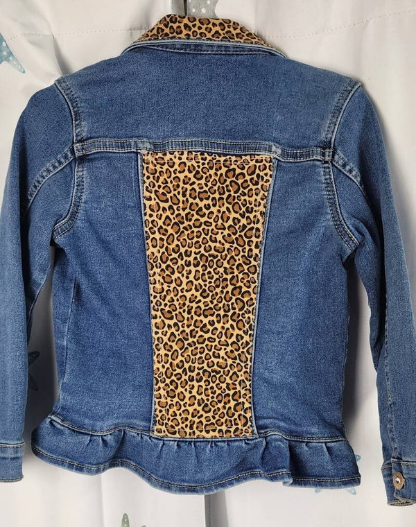 Toddler Denim jacket - leopard print- size 5T