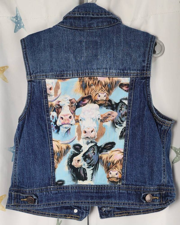 Kid’s denim vest - cows- size 7/8