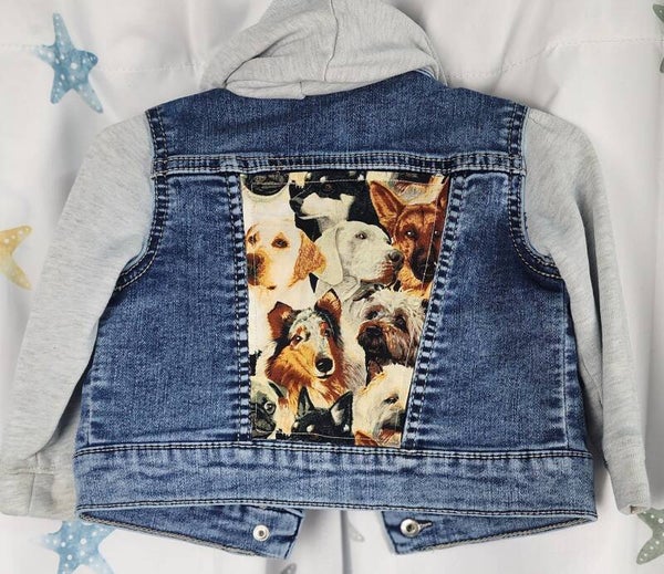 Infant Denim jacket hoodie - dogs- size 12 mos
