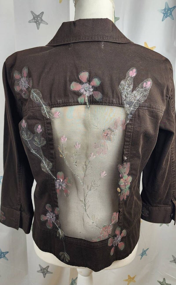 Denim jacket - brown lace - size med