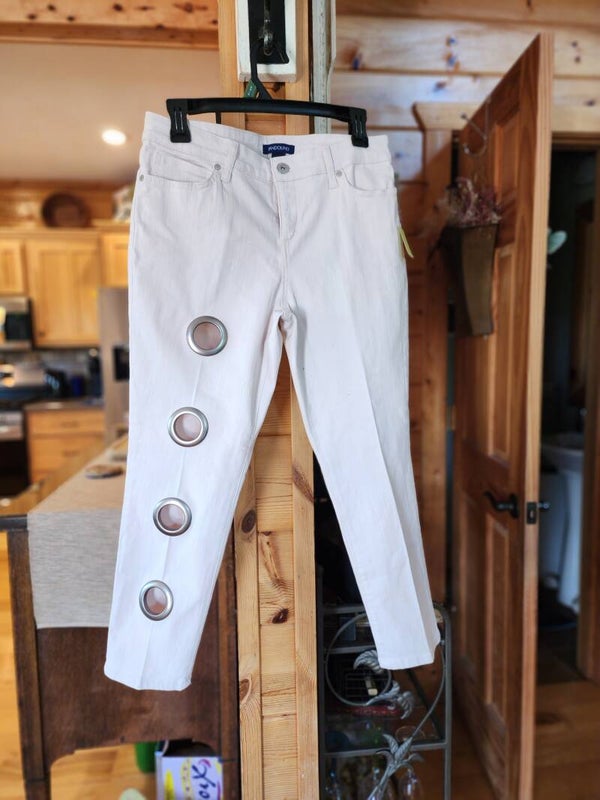 Pale pink upcycled denim jeans