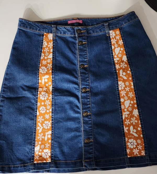 Women's Upcycled Jean Skirt with Fall-Inspired Details