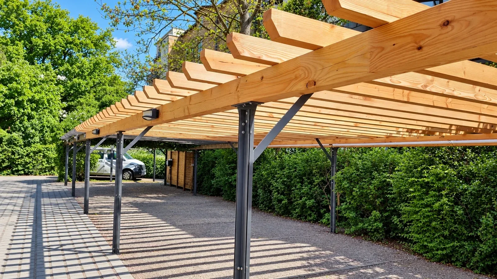 Pergola aus Douglasie im Außenbereich mit klarer, offener Konstruktion.