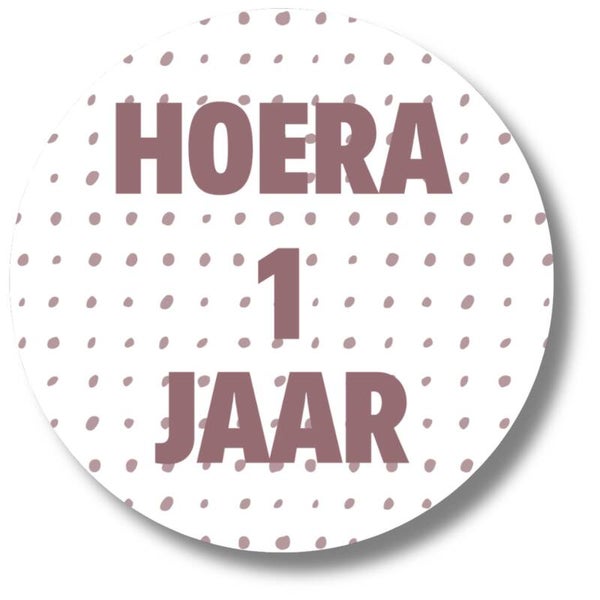 Stickers | Hoera 1 jaar | Roze dots | 20 Stuks