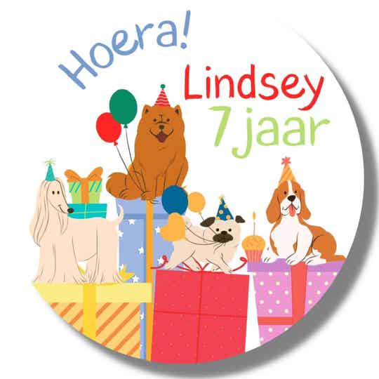 Gepersonaliseerde Stickers | Honden | Naam en leeftijd van de jarige