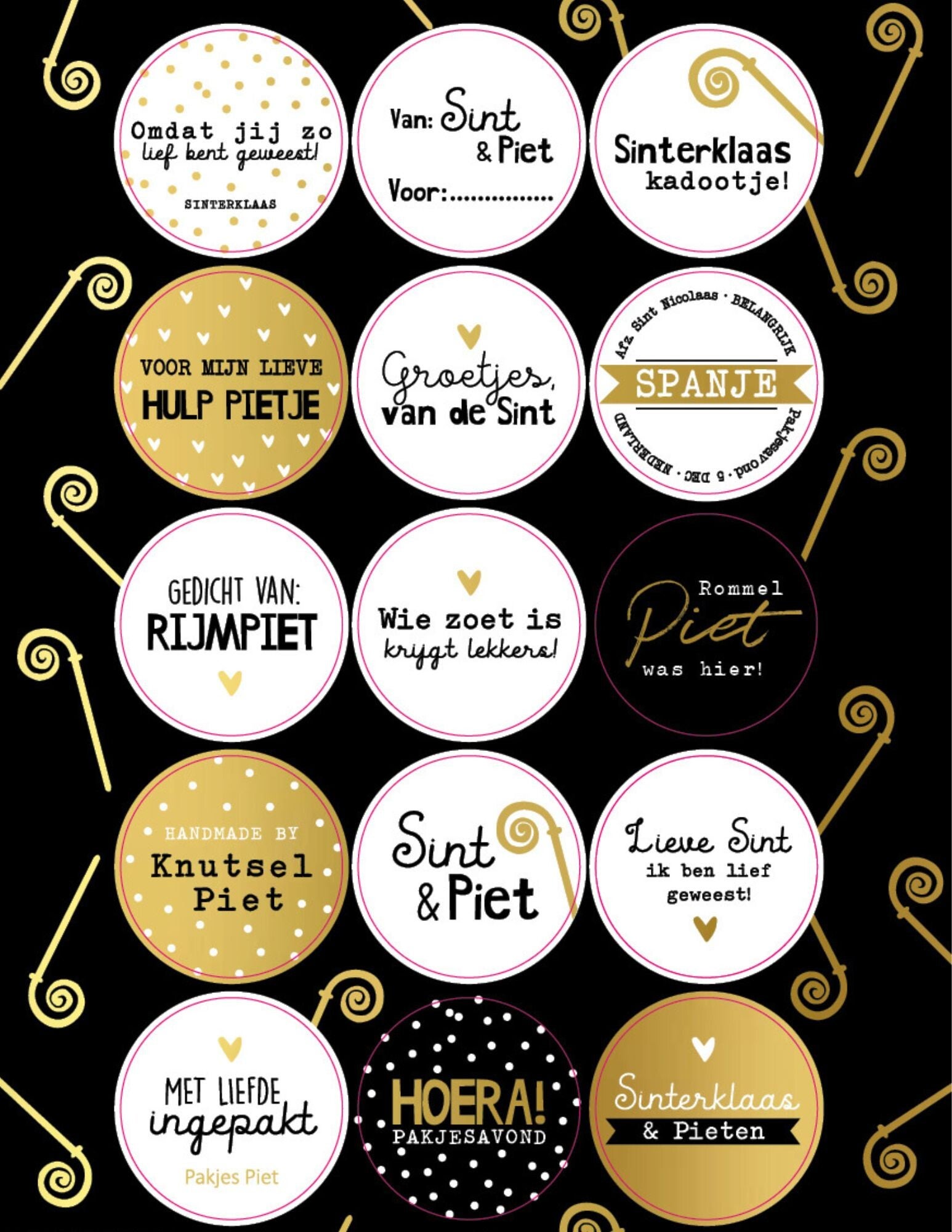 Sinterklaas | Stickervel | Goud Wit Zwart | 15 stuks