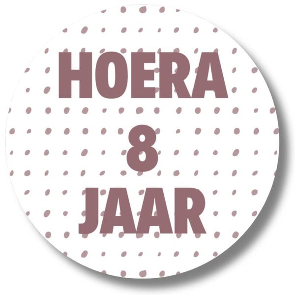 Stickers | Hoera 8 jaar | Roze dots | 20 Stuks