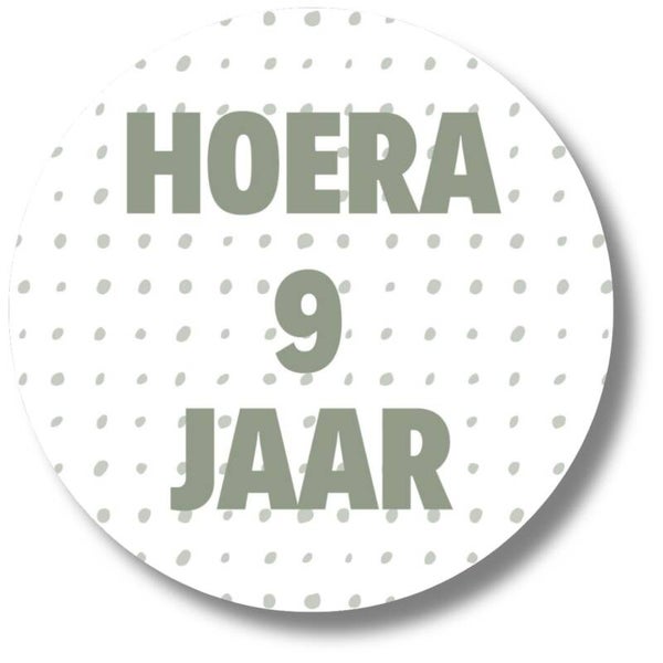 Stickers | Hoera 9 jaar | Groene dots | 20 Stuks
