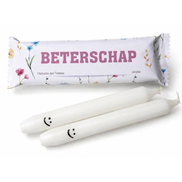Beterschap Cadeau | Dinerkaarsen Met Smiley | Cadeauverpakking