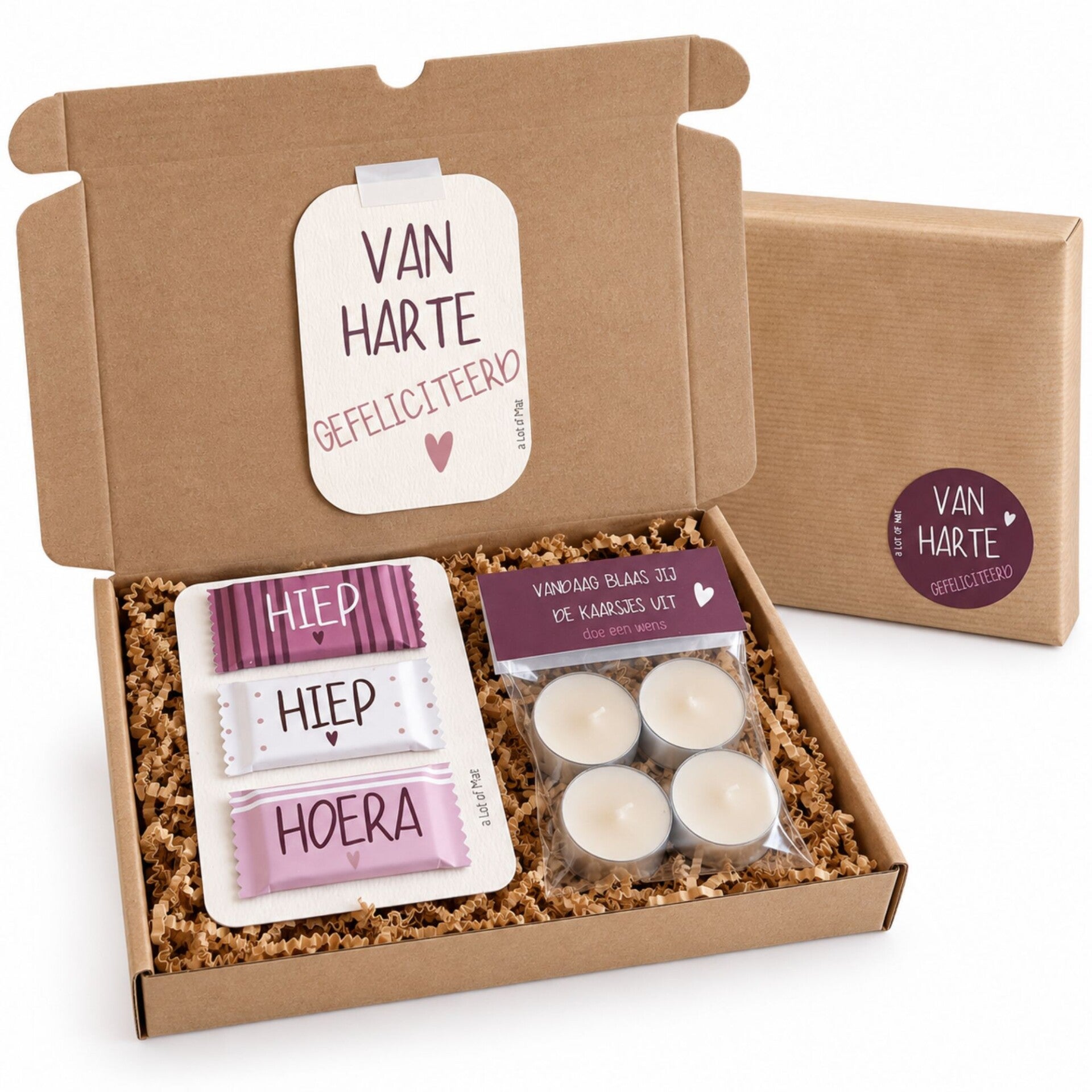 Brievenbuscadeau Verjaardag | Hiep Hiep Hoera | Chocolade & Kaarsjes