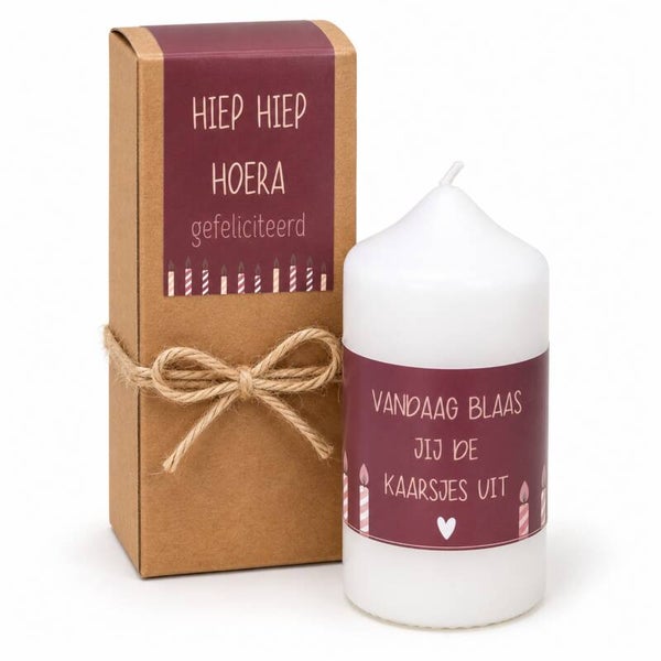 Cadeau Verjaardag | Vandaag blaas jij de kaarsjes uit | Kaarscadeau | Paars Roze