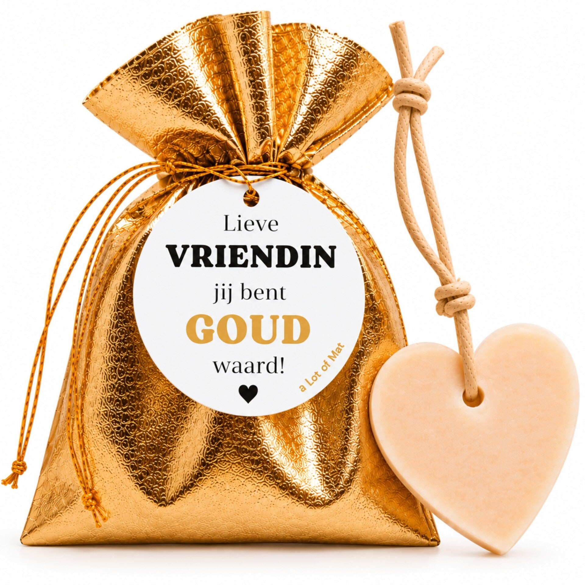Cadeau Vriendin | Goud Zakje Met Hartjeszeep