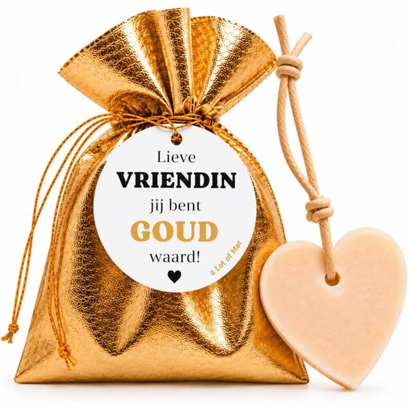 Cadeau Vriendin | Goud Zakje Met Hartjeszeep