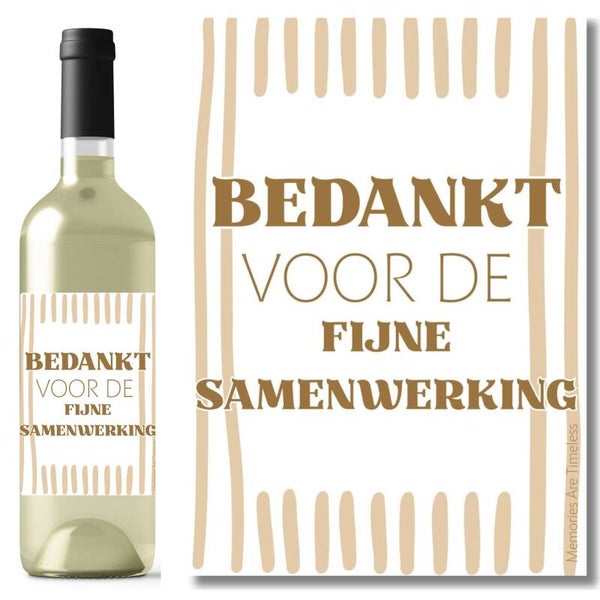 Wijnetiket Bedankt voor de Fijne Samenwerking | Gepersonaliseerd Wijnlabel Cadeau