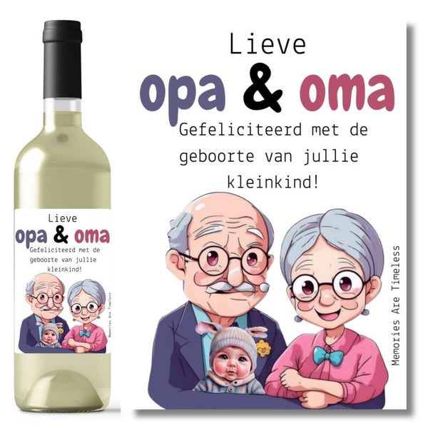 Wijnetiket | Lieve opa & oma | Kleinkind geboren