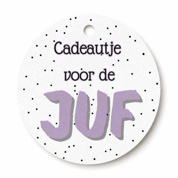 Cadeaulabel | Cadeautje Voor De Juf | Paars | Rond 8 cm