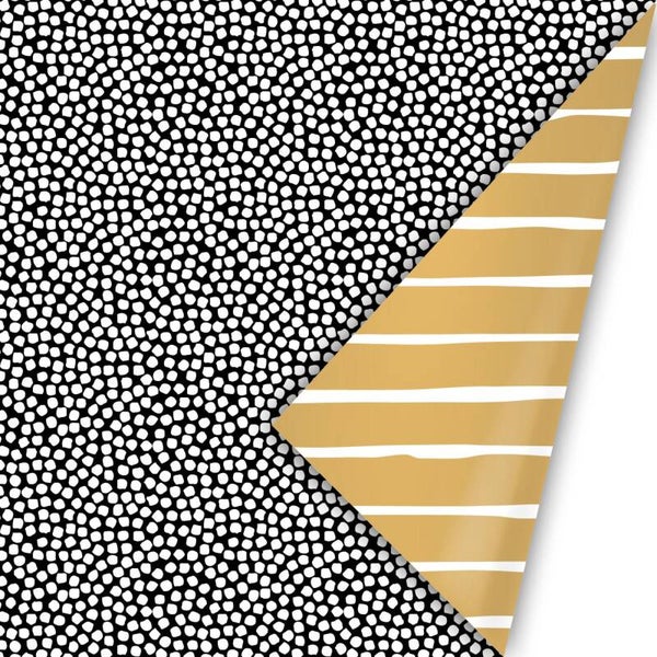 Cadeaupapier | Inpakpapier | Dubbelzijdig | Goud Zwart Wit Stippen