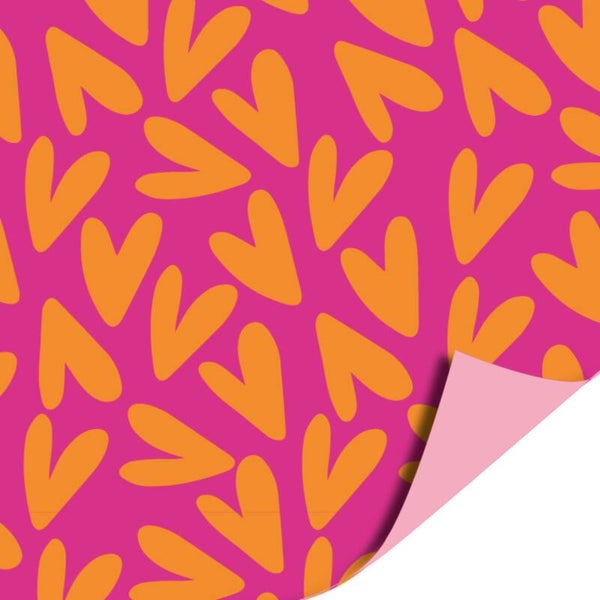 Cadeaupapier | Inpakpapier | Hartjes | Oranje Roze | Dubbelzijdig