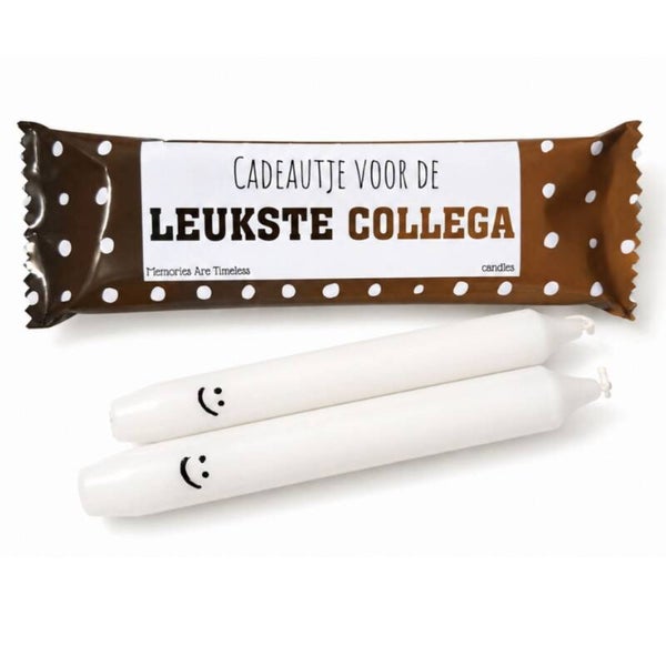 Collega Cadeau | Dinerkaarsen Met Smiley | Cadeauverpakking