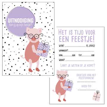 Uitnodiging | Verjaardag | Kinderfeest | Varken | Per stuk