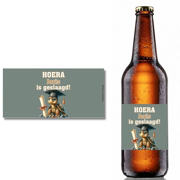 Bieretiket Geslaagd Gepersonaliseerd Met Naam | Schildpad Diploma Bier Sticker
