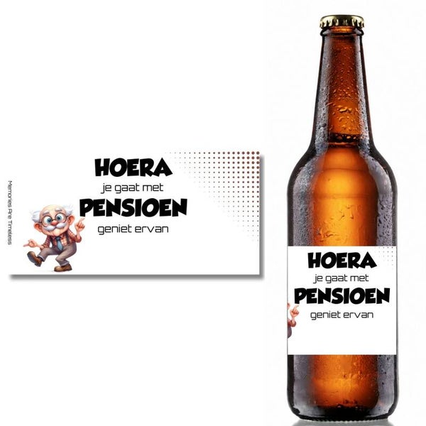 Bieretiket pensioen | Hoera je gaat met pensioen | Personaliseerbaar