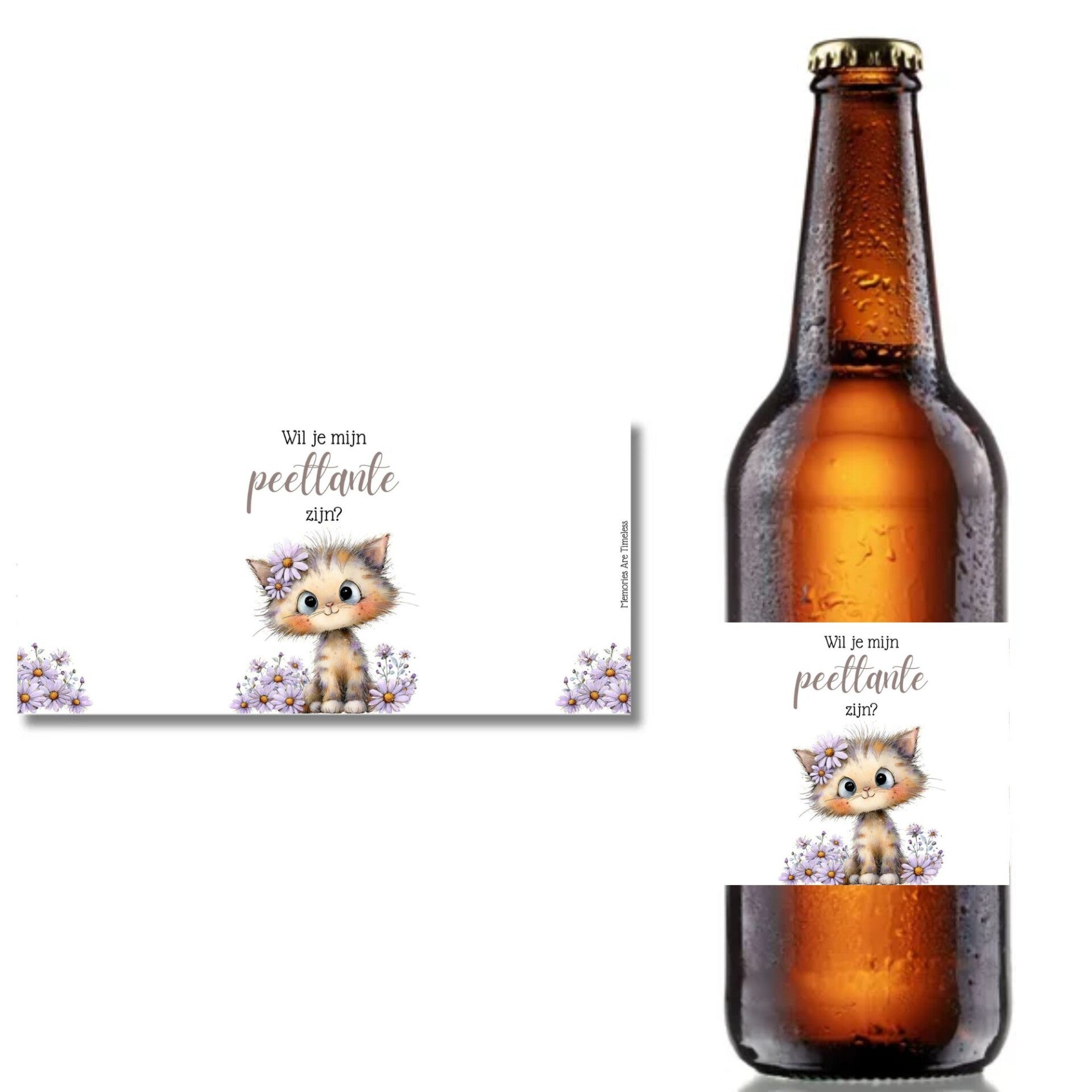 Bieretiket | Wil je mijn peettante zijn? | Bloemen Poes