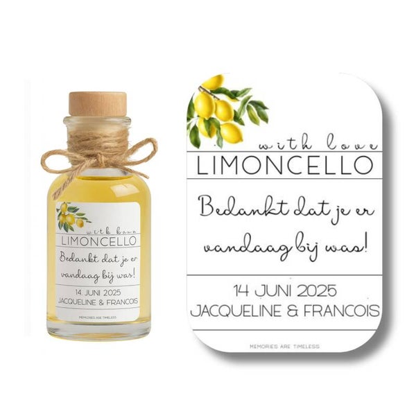 Shotje Etiket Gepersonaliseerd | Limoncello | Bedankt dat je er vandaag bij was