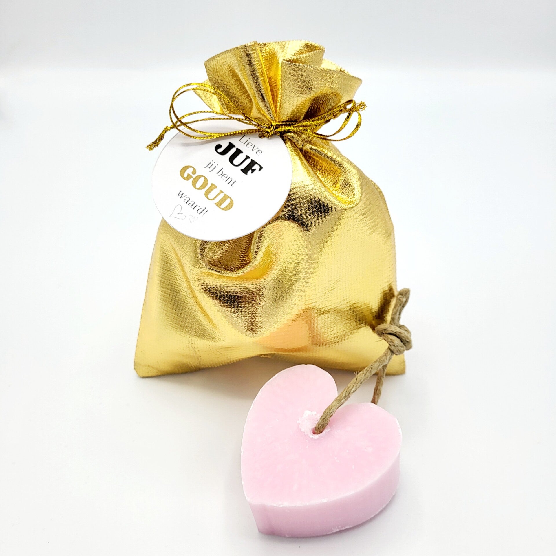 Cadeau Juf | Goud Zakje Met Hartjeszeep