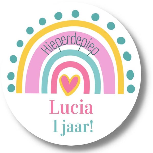 Gepersonaliseerde Stickers | Regenboog | Naam en leeftijd van de jarige