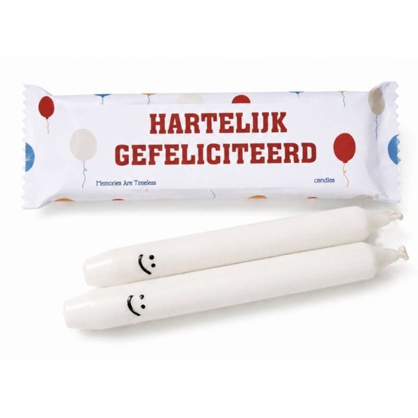 Gefeliciteerd Cadeau | Dinerkaarsen Met Smiley | Cadeauverpakking