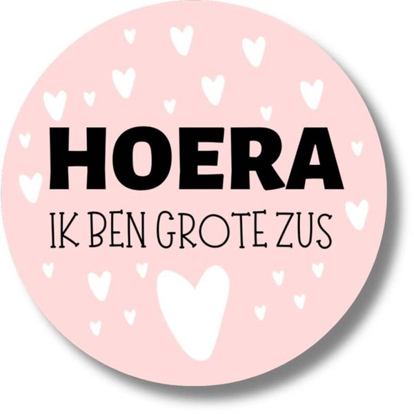 Traktatiestickers Grote Zus | Hoera Ik Ben Grote Zus | 20 Stuks