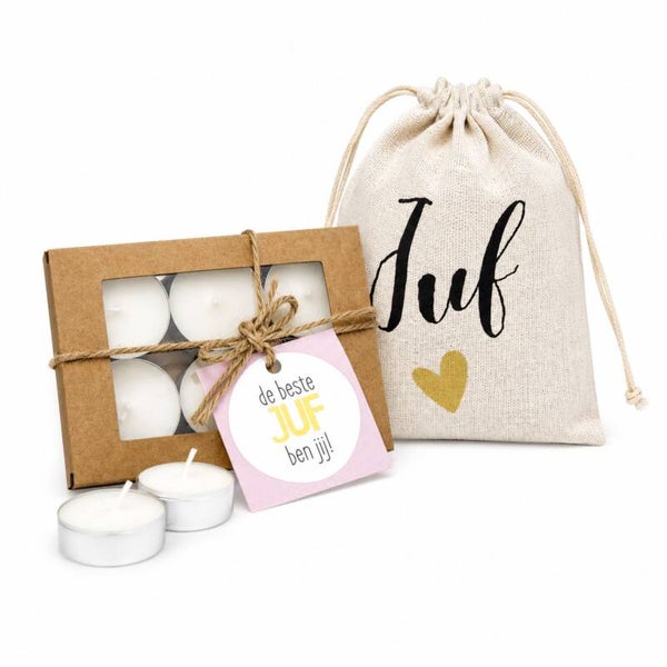 Juf Cadeau | Waxinelichtjes In Kraft Doosje | De Beste Juf Dat Ben Jij