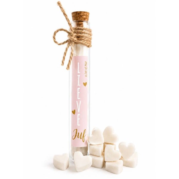 Juf Cadeau | Glazen Tube Met Zeephartjes | Lieve Juf