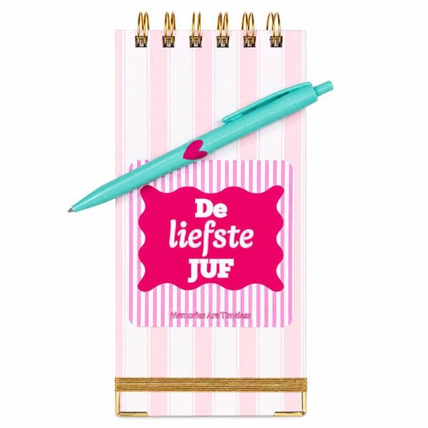 Juf Cadeau | Notitieboekje Met Pen | De Liefste Juf