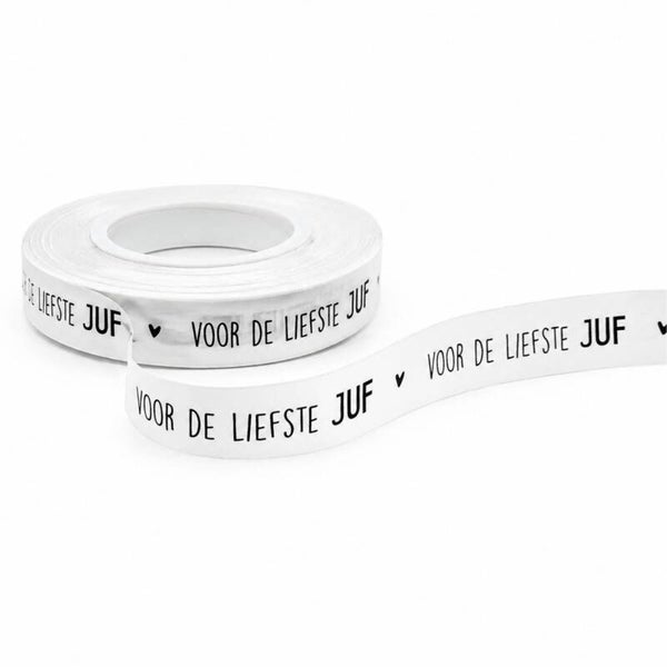 Krullint | Voor De Liefste Juf | Wit Met Zwarte Tekst | Per Meter