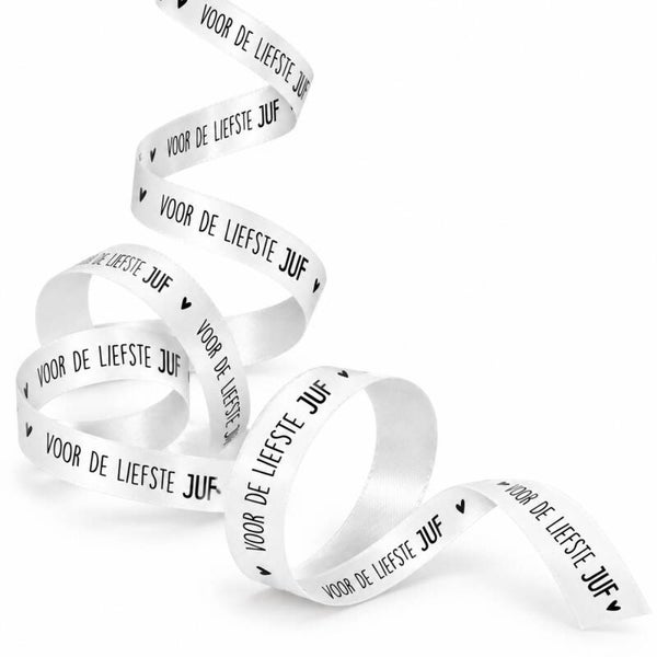 Krullint | Voor De Liefste Juf | Wit Met Zwarte Tekst | Per Meter