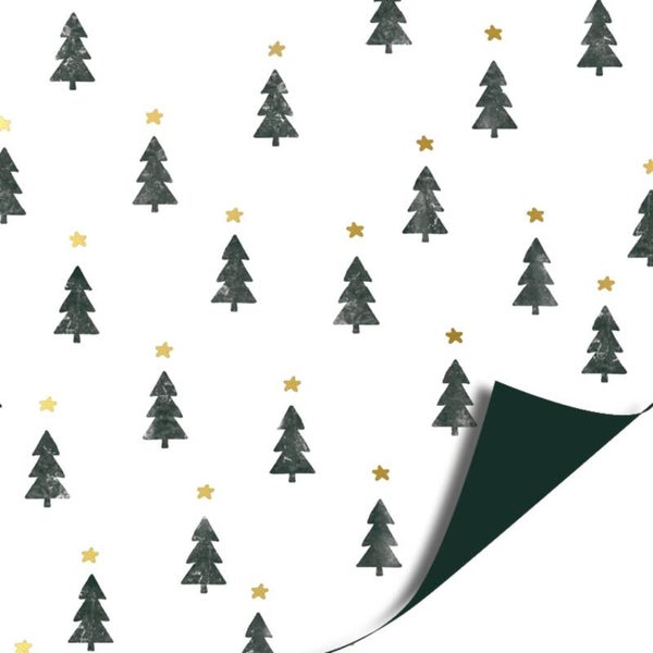 Kerst | Cadeaupapier | Kerstbomen | Groen Wit | Dubbelzijdig