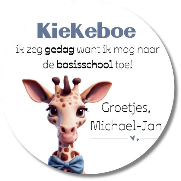 Gepersonaliseerde giraffe stickers blauw | Afscheid  | Met naam | 20 stuks | Basisschool