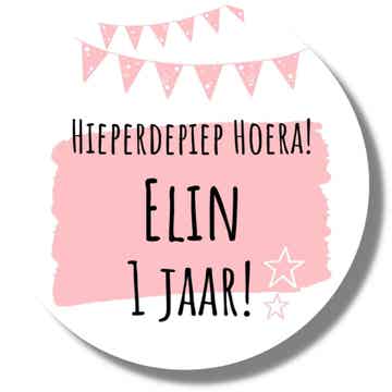 Gepersonaliseerde Stickers | Hieperdepiep Roze | Naam en leeftijd van de jarige