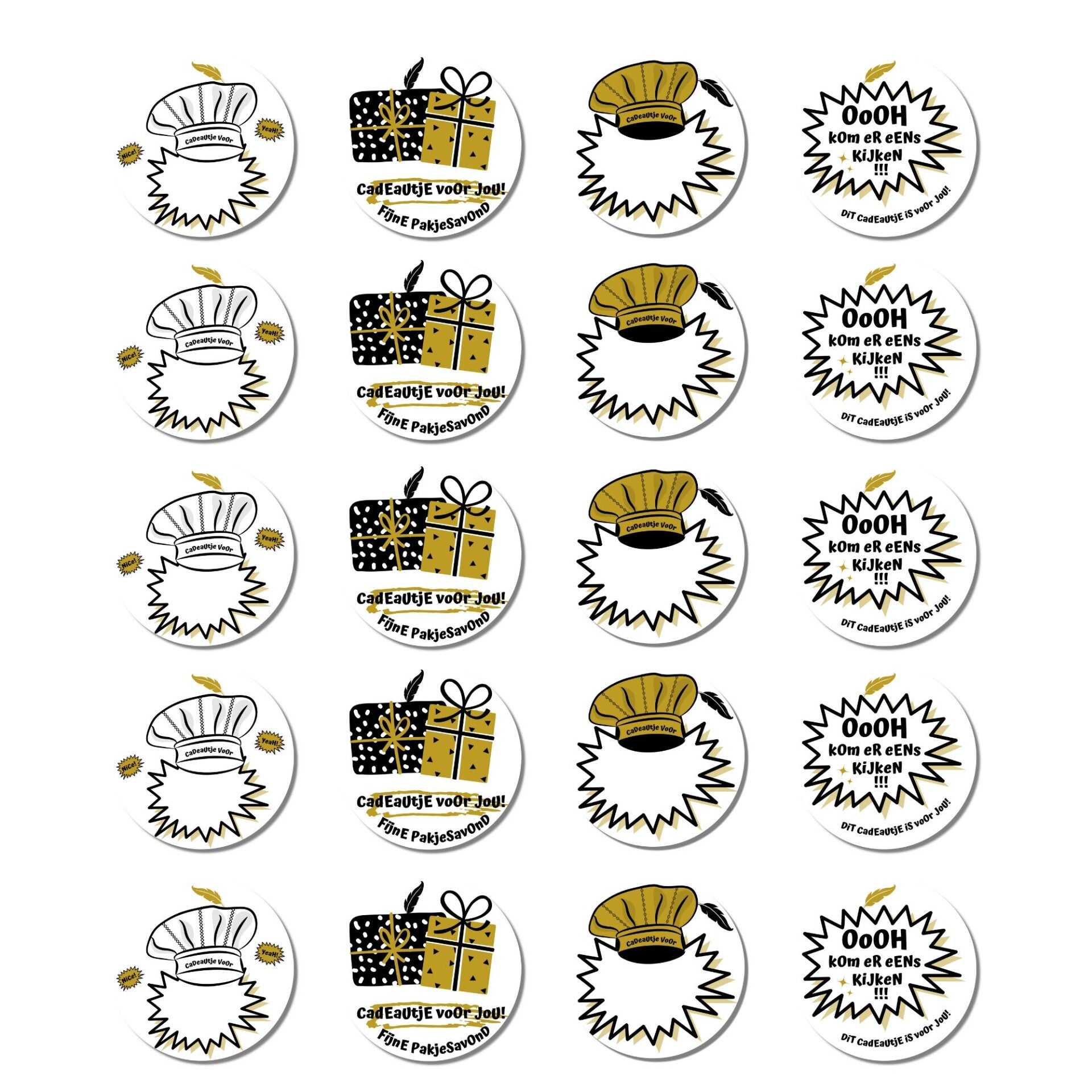 Sinterklaas | Stickervel Goud Zwart Wit | 20 Stuks