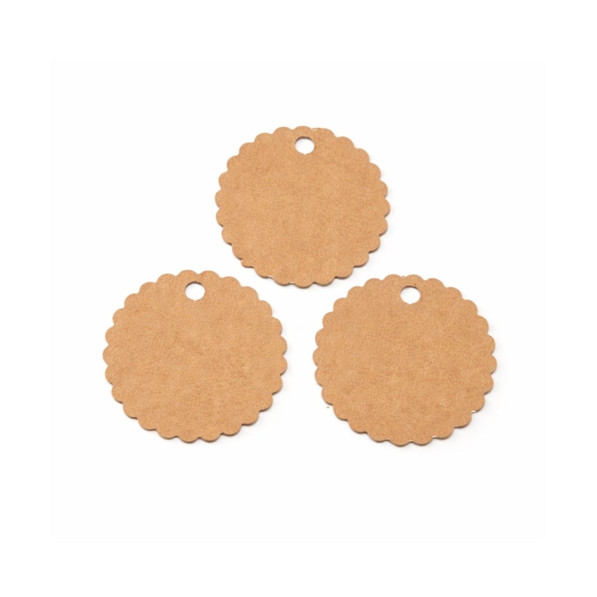 Kraft labels 5 cm – Rond met speelse rand | 5 stuks