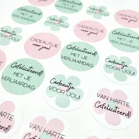 Stickers | Bloemen Groen Roze | Diverse | 20 Stuks