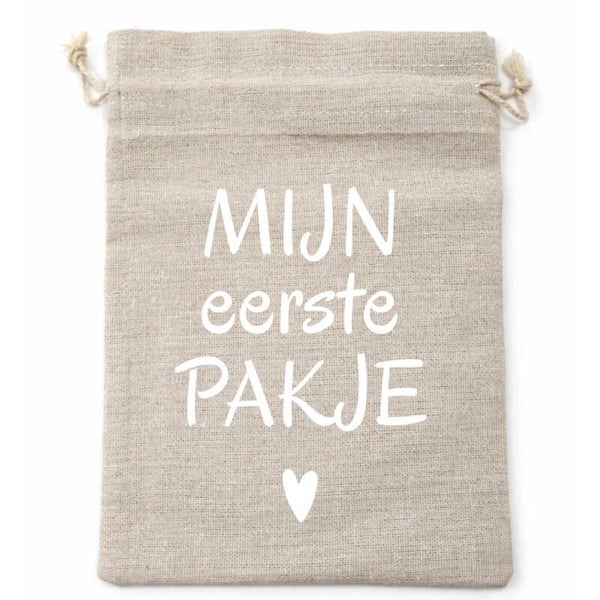 Baby Cadeauzakje Mijn Eerste Pakje | Katoen | Witte Tekst