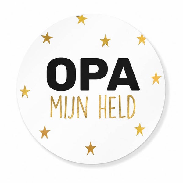 Opa Mijn Held Stickers | Goudfolie Cadeaustickers | 10 Stuks | 4 cm