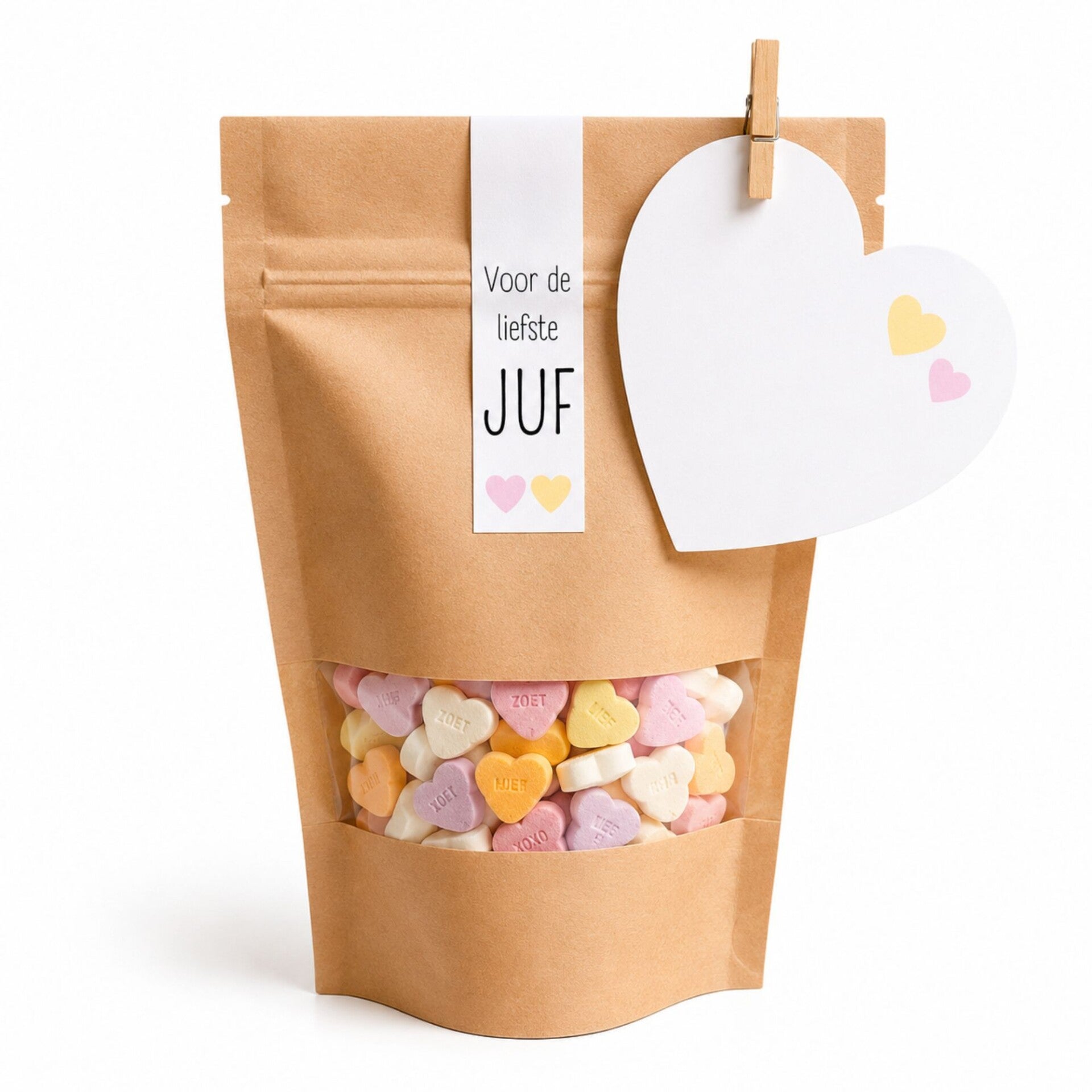 Juf Cadeau | Kraft Cadeauzakje Met Vruchtenhartjes | De Liefste Juf
