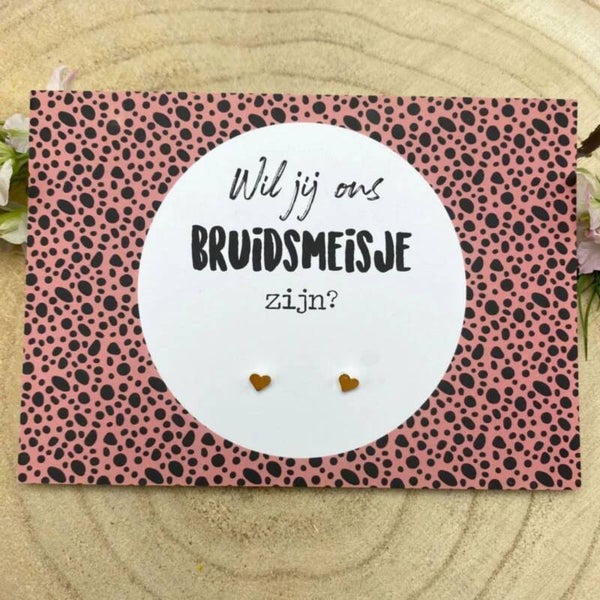 Kaart Oorknopjes Goud | Wil jij ons bruidsmeisje zijn? | Kleur