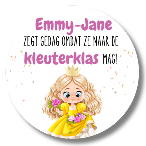 Gepersonaliseerde Stickers | Prinses zwaait gedag | Glitter