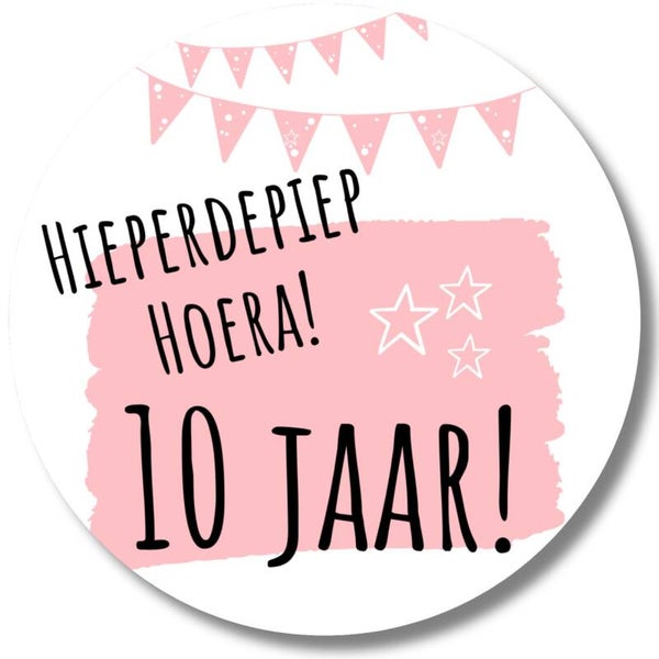 Stickers | Hieperdepiep Hoera 10 jaar | Roze | 20 Stuks