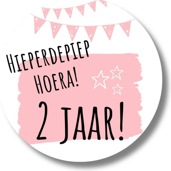 Stickers | Hieperdepiep Hoera 2 jaar | Roze | 20 Stuks
